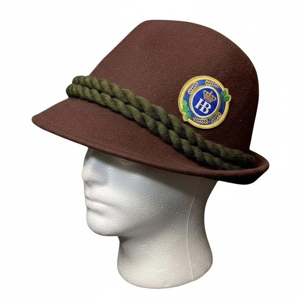 Hofbrauhaus Munchen HB Oktoberfest Brown Wool Alpine Fedora Green Cord Germany